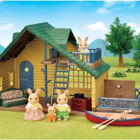 BRAND NEW sealed calico critters log cabin 17 pieces gift set includes 4 bunny - Picture 5 of 9